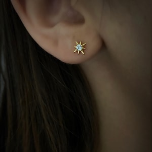 Starburst gold stud earrings, star silver CZ earrings, dainty CZ stud earrings, celestial jewellery, dainty and delicate earrings image 1