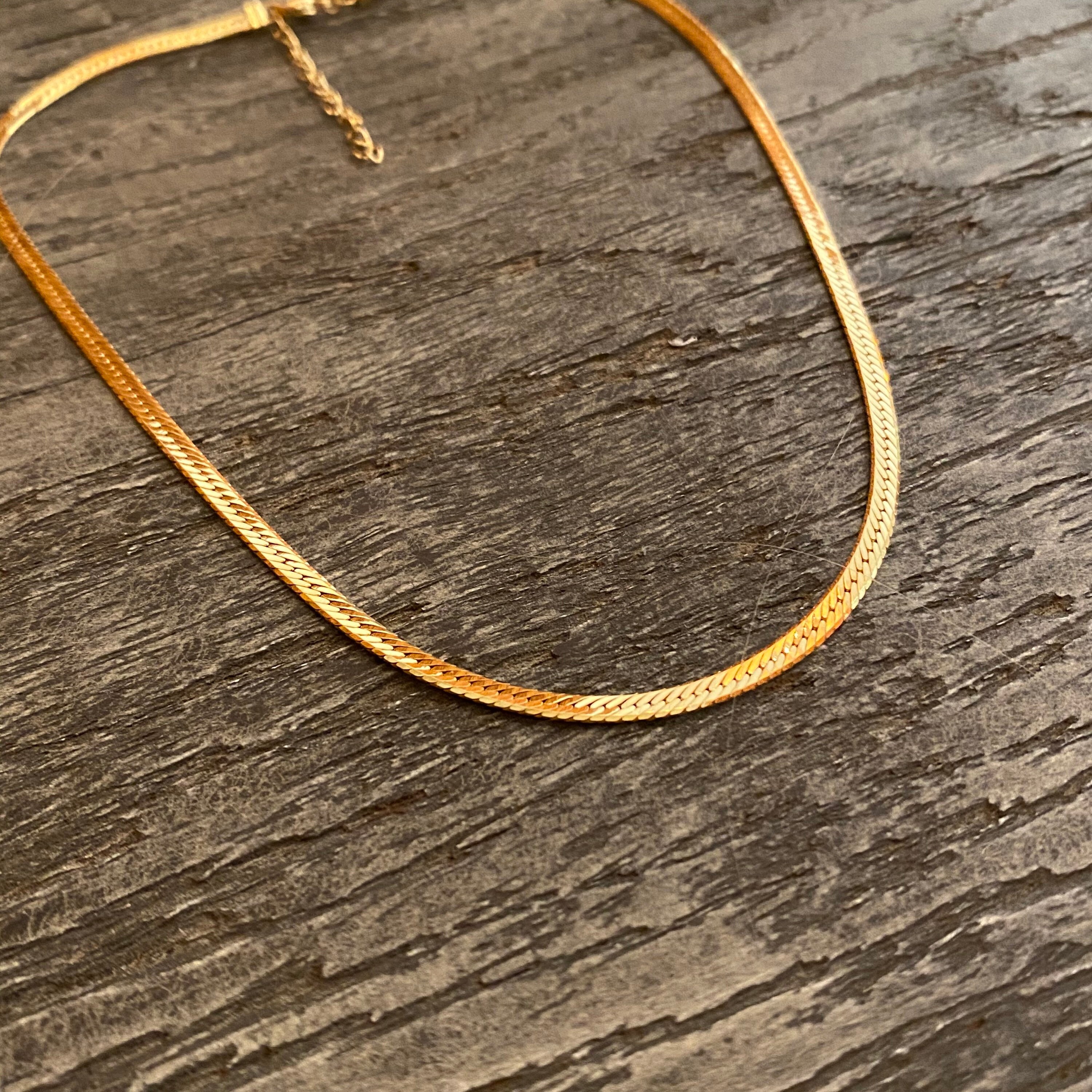 Herringbone Gold Necklace Flat Gold Necklace 18K Gold Etsy