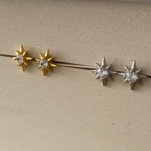 Starburst gold stud earrings, star silver CZ earrings, dainty CZ stud earrings, celestial jewellery, dainty and delicate earrings image 7