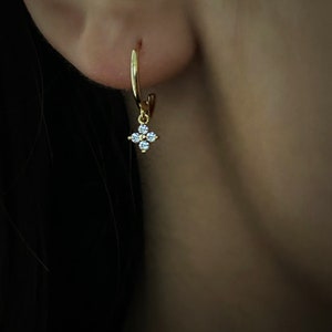 Dangle hoop earrings, charm hoops, tiny charm, minimalist hoops, huggie earrings, dainty hoop earrings, charm earrings
