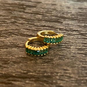 Dainty hoop earrings, emerald hoop earrings, emerald and gold hoops, tiny earrings , huggie earrings, dainty hoop earrings, gift for her