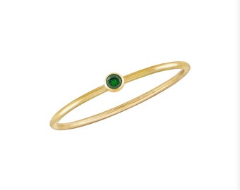 Minimal emerald gold ring, tiny sparkling band ring, gold filled ring, gold, birthstone ring, gift