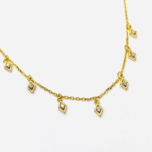 Charm CZ necklace, tiny charm necklace, dainty gold necklace, silver CZ necklace, gift , UK