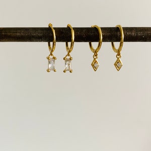 Dangle hoop earrings, charm hoops, tiny charm, minimalist hoops, huggie earrings, dainty hoop earrings, charm earrings, CZ image 6