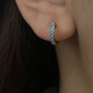 Small turquoise hoop earrings , customized earrings , hoop earrings, December birthstone , gift for her