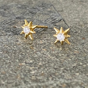 Starburst gold stud earrings, star silver CZ earrings, dainty CZ stud earrings, celestial jewellery, dainty and delicate earrings image 4