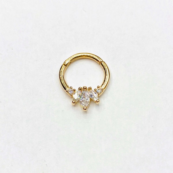 14K solid gold hinge clicker , CZ septum, Daith piercing, rook, cartilage jewellery, marquess CZ ring , nose ring, septum clicker