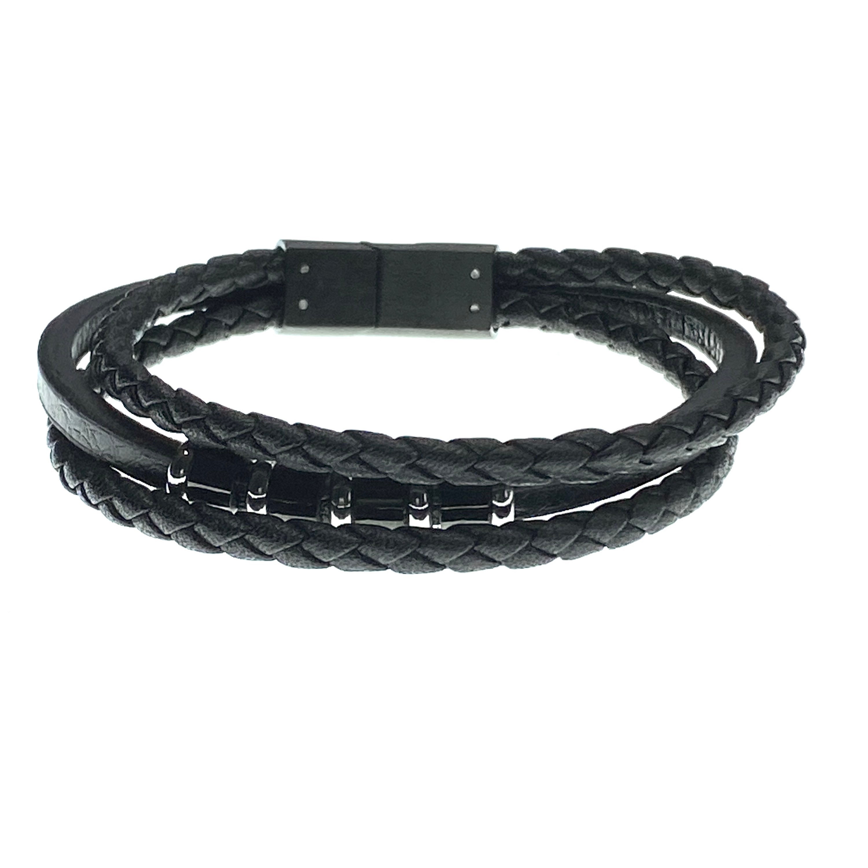 Black Braided Leather Bracelet With Stainless Steel Beads - Etsy