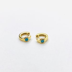 Turquoise stone gold hoop earring, silver turquoise hoops, helix gold ring, Daith turquoise piercing , gift, UK
