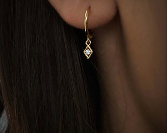 Dangle hoop earrings, charm hoops, tiny charm, minimalist hoops, huggie earrings, dainty hoop earrings, charm earrings, CZ x