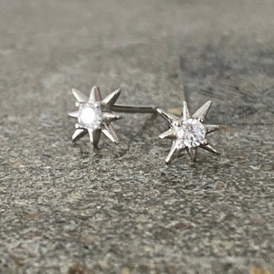 Starburst gold stud earrings, star silver CZ earrings, dainty CZ stud earrings, celestial jewellery, dainty and delicate earrings image 8