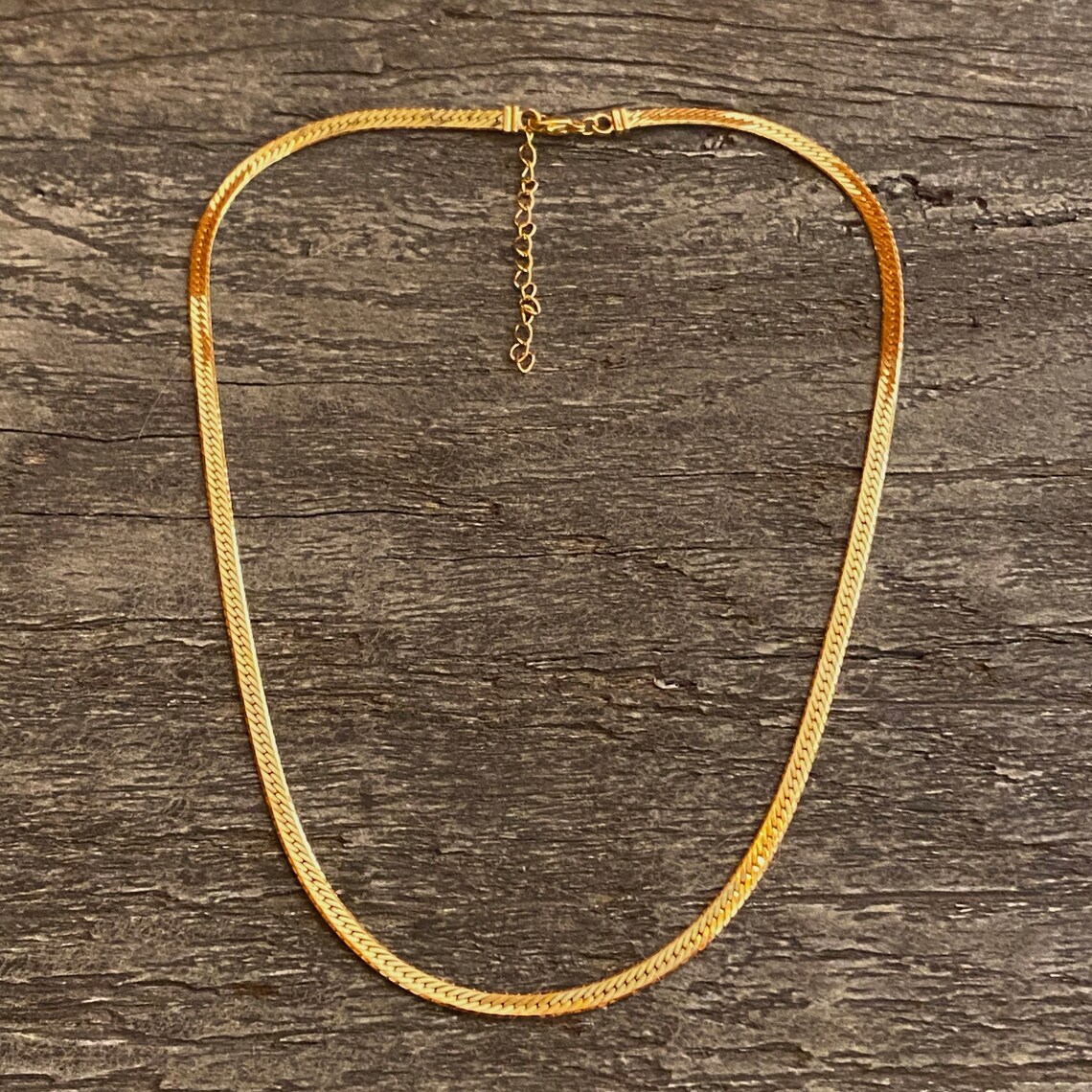 Herringbone Gold Necklace Flat Gold Necklace 18K Gold Etsy