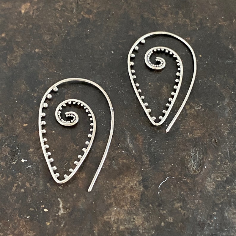 Threader earrings, silver hook earrings, silver hook earrings , spiral earrings , UK, silver earrings image 1