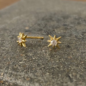 Starburst gold stud earrings, star silver CZ earrings, dainty CZ stud earrings, celestial jewellery, dainty and delicate earrings image 9