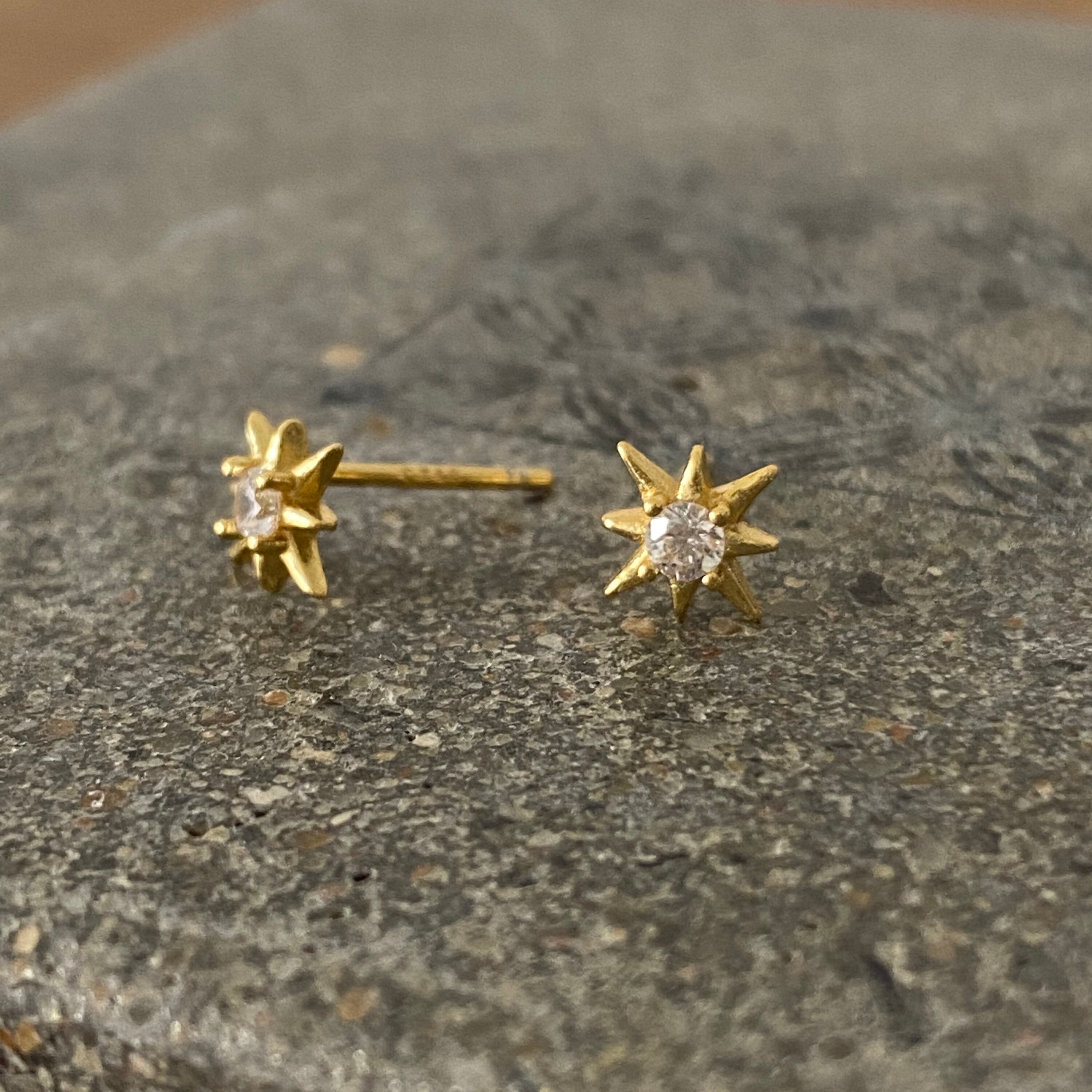 Starburst gold stud earrings star silver CZ earrings dainty Etsy