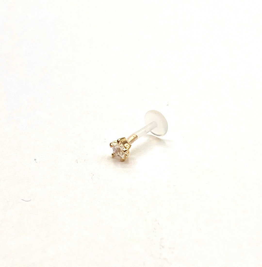 14K Solid Gold Top Labret CZ Solid Gold Monroe 16 GA Gold - Etsy