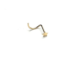 Star nose stud,   nose stud, solid gold nose stud , 14K gold nose stud