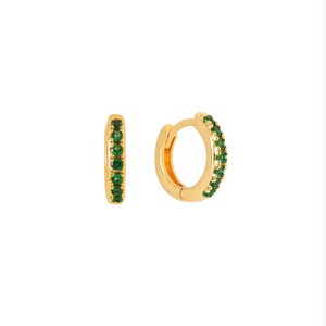 Emerald green hoop earrings , personalised jewellery , minimal hoop earrings, tiny hoop earrings , customized gift