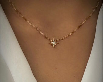 Starburst silver necklace, celestial gold necklace, star charm choker, gift, Gift for her, star CZ pendant , UK, pave star necklace