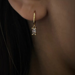 Dangle hoop earrings, charm hoops, tiny charm, minimalist hoops, huggie earrings, dainty hoop earrings, charm earrings, CZ, crystal