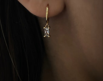 Dangle hoop earrings, charm hoops, tiny charm, minimalist hoops, huggie earrings, dainty hoop earrings, charm earrings, CZ, crystal x