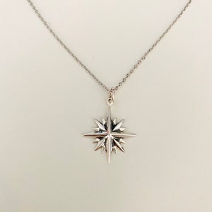 North Star necklace, star silver pendant, 16 point star necklace, starburst pendant, celestial, gift , silver star necklace