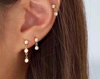 Drop earrings , dangling earrings , bezel ear studs , gold filled , 14K, sterling silver earrings