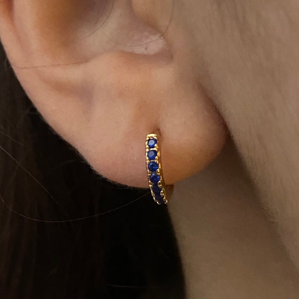 Sapphire hoop earrings , blue CZ earrings , hoop earrings, mix and match earrings  , Latest hoops , trendy earrings, customized earrings