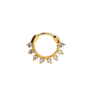 CZ hinged segment ring, Nose gold ring, Septum clicker, Daith clicker daith  Earring,cartilage hoop, hinged gold clicker x