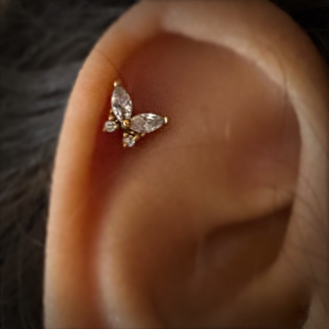 Butterfly Gold Labret Silver Butterfly Flat Back Rosegold Etsy