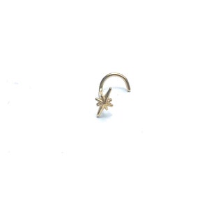 14K massiver Stern Nasenstecker, North Star Gold Nasenstecker, zierlicher massiver Gold Nasenstecker, Haken Nasenschmuck, winziger goldener Nasenpiercing, 20GA, 0,8 mm