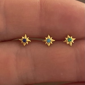 Star  barbell,helix piercing,Emerald cartilage earring, Tragus earring , Turquoise body jewellery, helix earring stud, 20G, 0.8mm