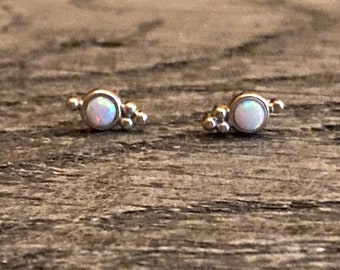 Opal trilogy stud earring, opal earring , stud earring ,semi precious stones,  gold studs, silver studs, trendy ear studs , birthstone ,gift