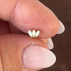 14K solid gold opal  labret , 16 GA gold flat back earring,  Monroe, cartilage, Tragus, rook,