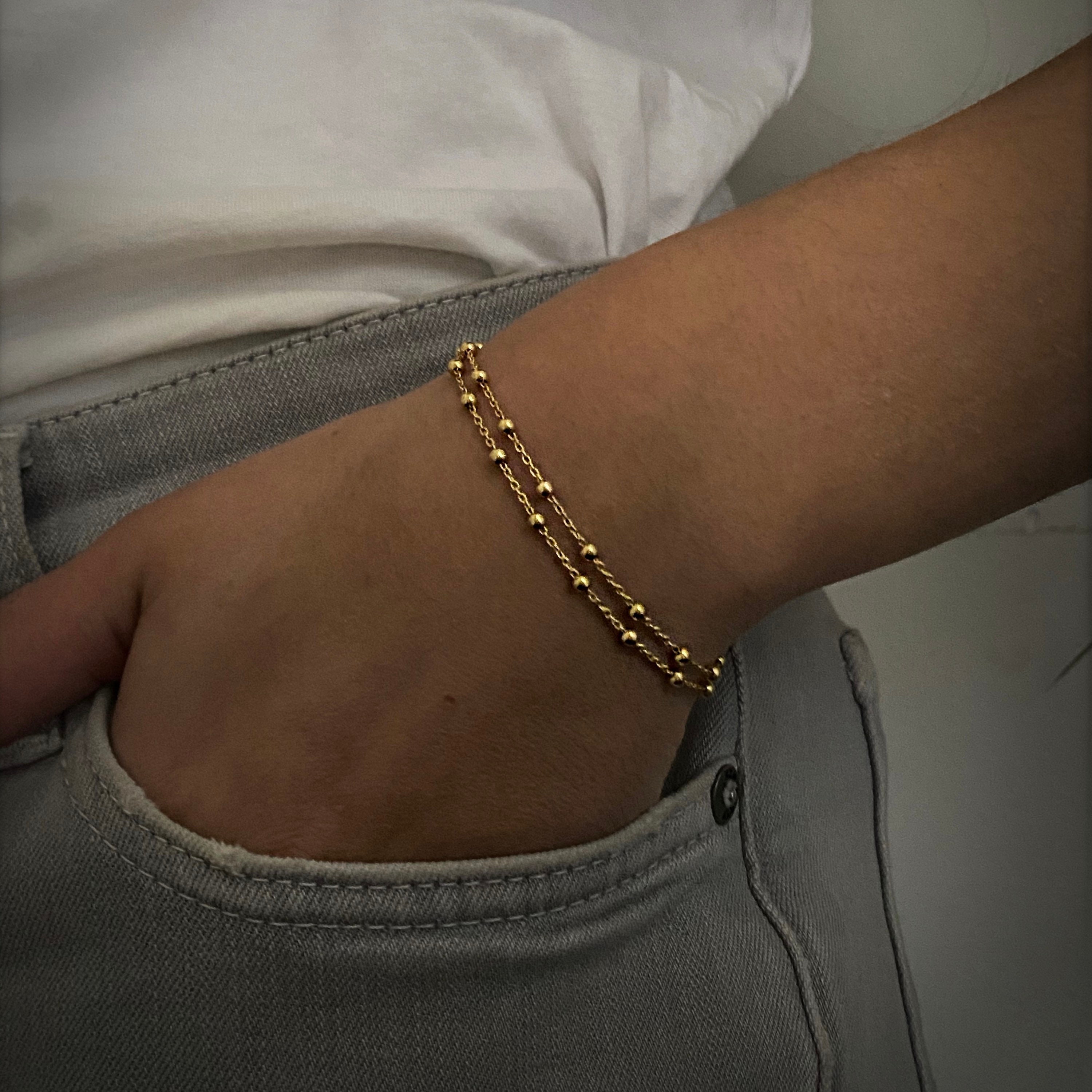 Double Chain Bracelet Satellite Ball Chain Bracelet Layered