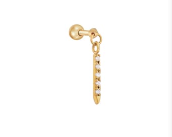 Gold Tragus drop earring, drop helix piercing, dangle Tragus charm barbell, 20G