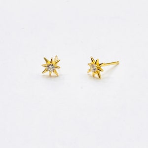 Starburst gold stud earrings, star silver CZ earrings, dainty CZ stud earrings, celestial jewellery, dainty and delicate earrings image 10