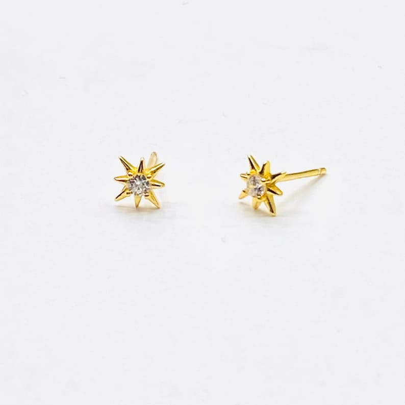 Starburst gold stud earrings, star silver CZ earrings, dainty CZ stud earrings, celestial jewellery, dainty and delicate earrings image 10