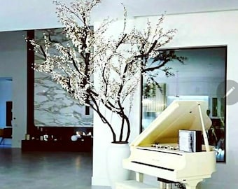 Pre-Lit Faux Cherry Blossom Tree, White Sakura Spring Decor