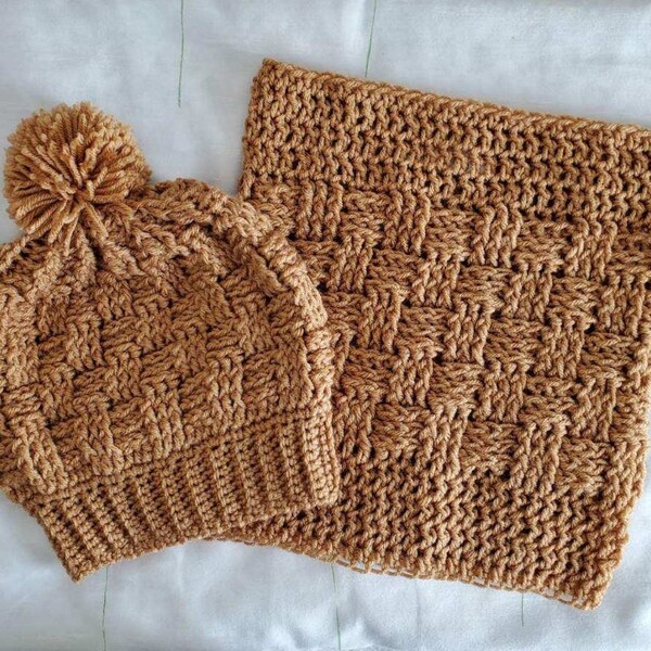 The Basket Weave Crochet Slouch Hat Beanie w/Faux Fur Pomp -Teen/Adult- Oatmeal, Blue, Gray, Toffee - Crochet Winter Slouch Slouchy Hat