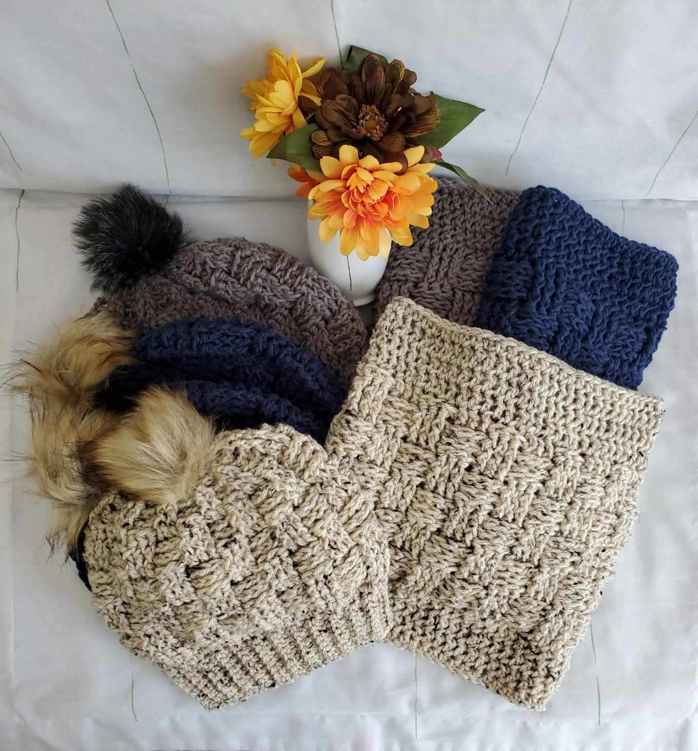 Cozy Cream Crocheted Basketweave Stitch Scarf and Slouch Beanie Set❤️?☃️?? Cafecito & Cream Cozy Set – Cafecito y Crochet main image 2