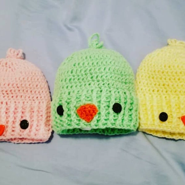 Baby Chick Crochet Hat - Pink, Blue, Green, Yellow, Multicolor - Sizes Newborn to Toddler - Baby Animal Hat - Baby Chicken Hat