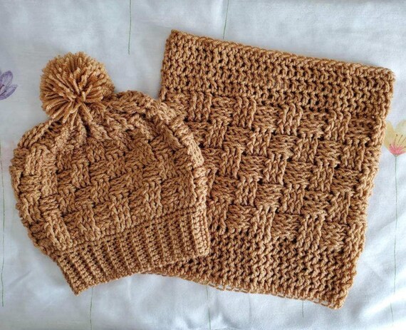 The Basket Weave Crochet Slouch Hat Beanie W/faux Fur Pomp  display picture 2