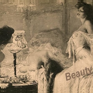 Vintage drawing, Art nouveau style, 1920s Boudoir print