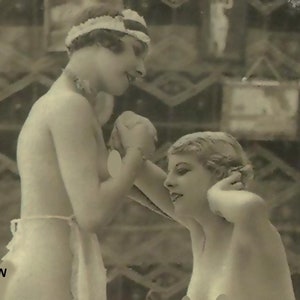 Mature content, Lesbian games, Naughty maid and mistress, 1920s Boudoir print