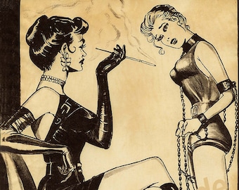 Vintage Lesbian Cartoons - BDSM Games Master Slave Boudoir Print of Lesbian Vintage Art - Etsy Sweden