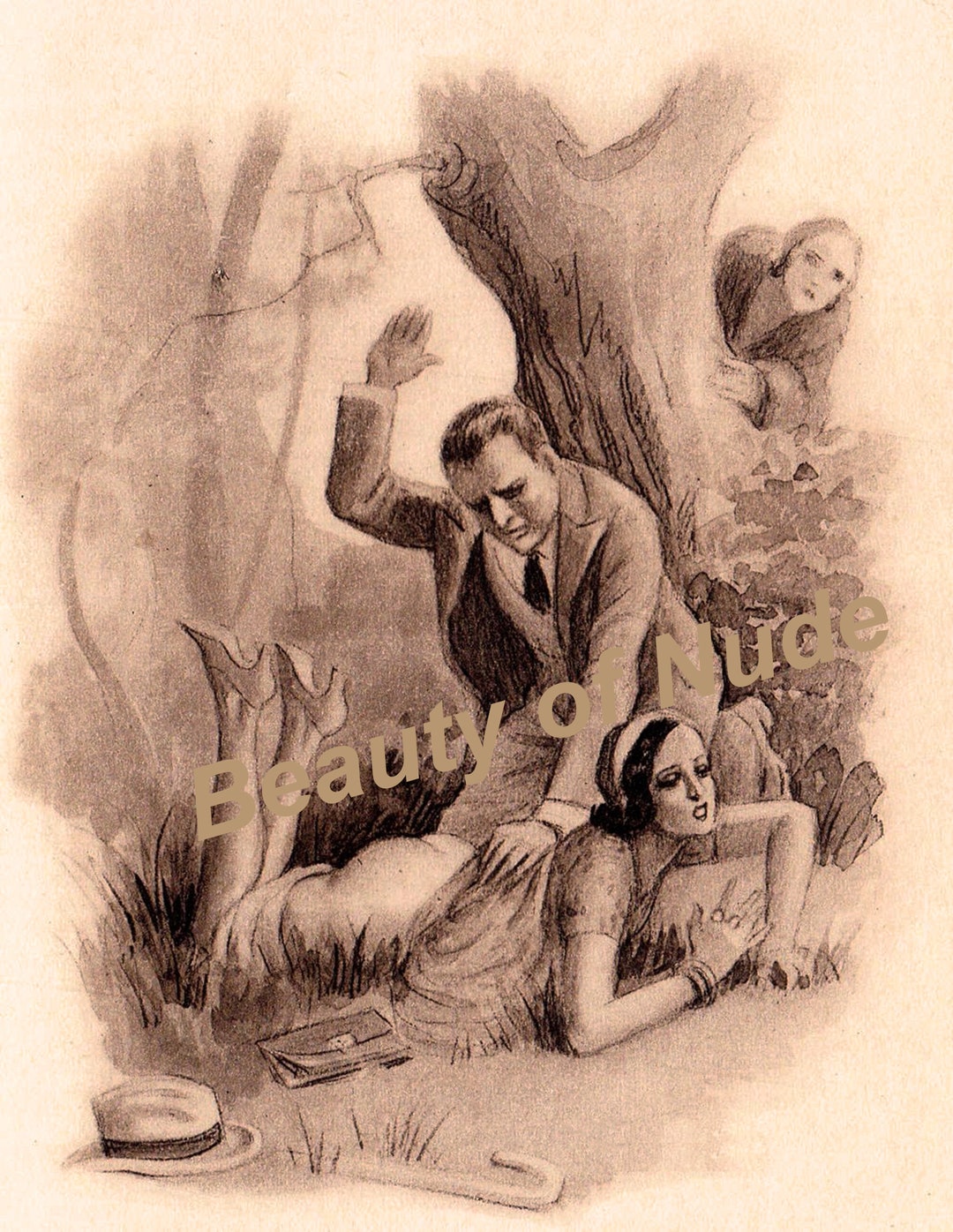 Mature Content, Man Spanking Woman, Risque Vintage Drawing - Etsy