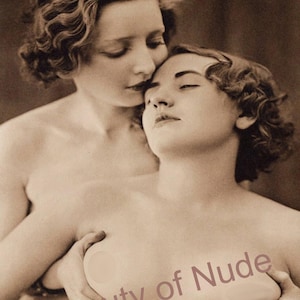 Mature content, Two topless girls, Lesbian art vintage