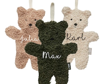 Schmusetuch Teddy Bear Leaf Green Naturel Biscuit Personalisiert Geschenk zur Geburt