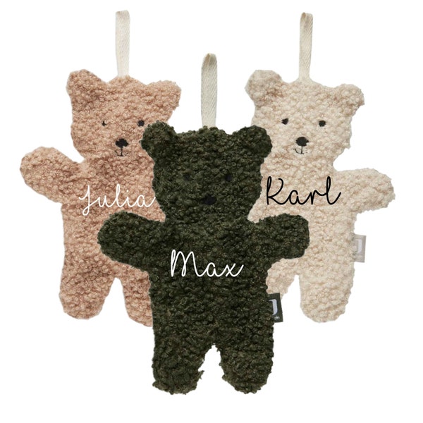 Schmusetuch Teddy Bear Leaf Green Naturel Biscuit Personalisiert Geschenk zur Geburt